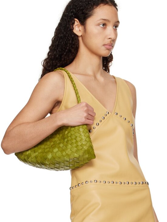 Dragon Diffusion Handbags - Dragon Diffusion Bamboo Green Woven Leather Baguette Bag